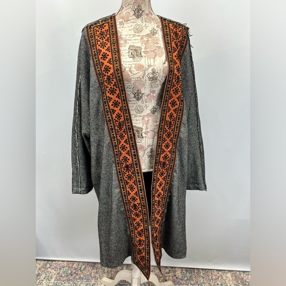 FREE PEOPLE Gray black wool blend with orange detail duster cardigan size M - Picture 6 of 14